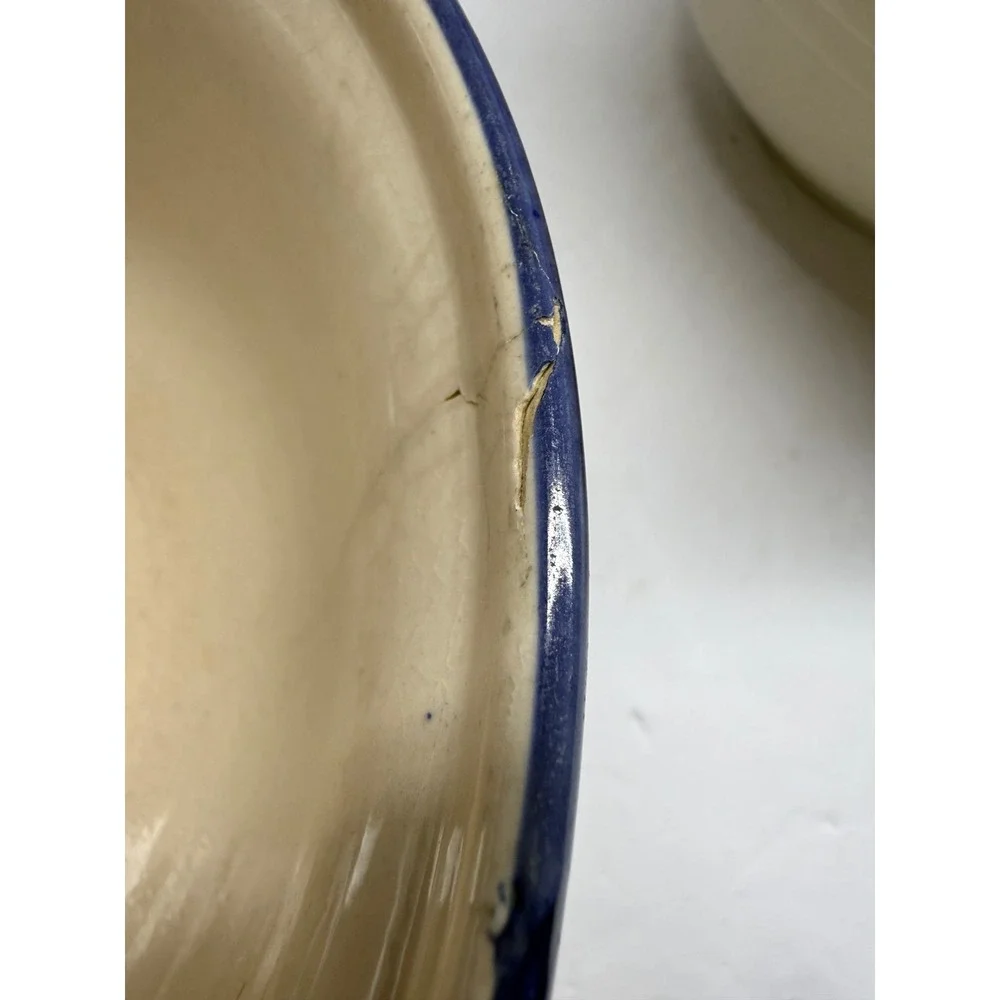 Vintage Robinson Ransbottom Blue Band Stoneware Mixing Bowls Set of 2 R7 R8